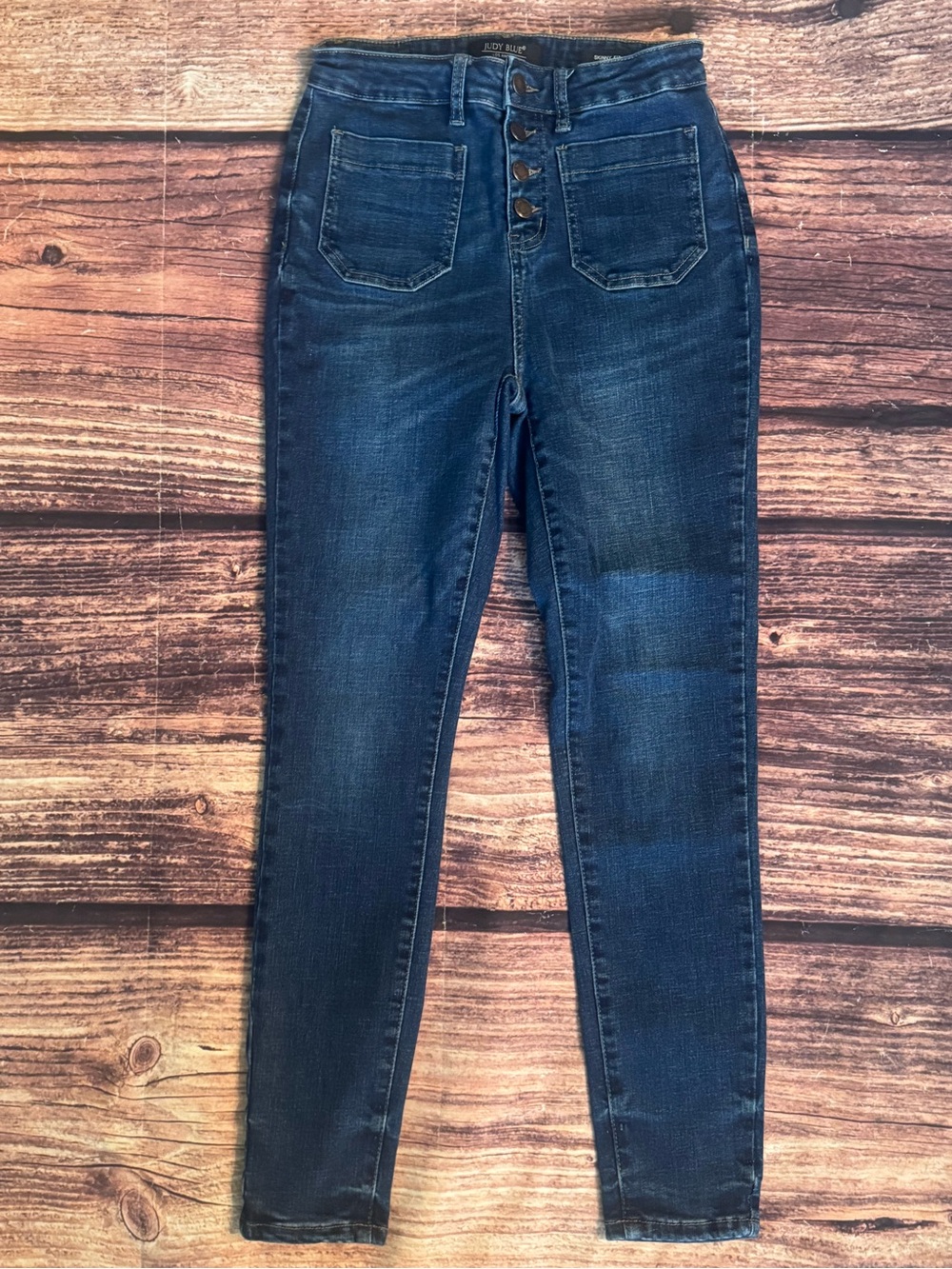 Judy Blue Size 9 Dark Wash Button Fly Patch Pocket Skinny Jeans 29 like new!